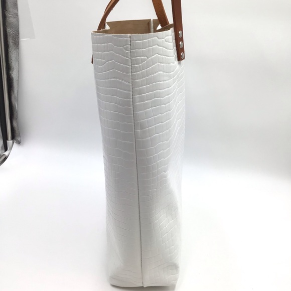 New Handmade croc embossed white leather large unlined tote shoulder handbag - Picture 8 of 11
